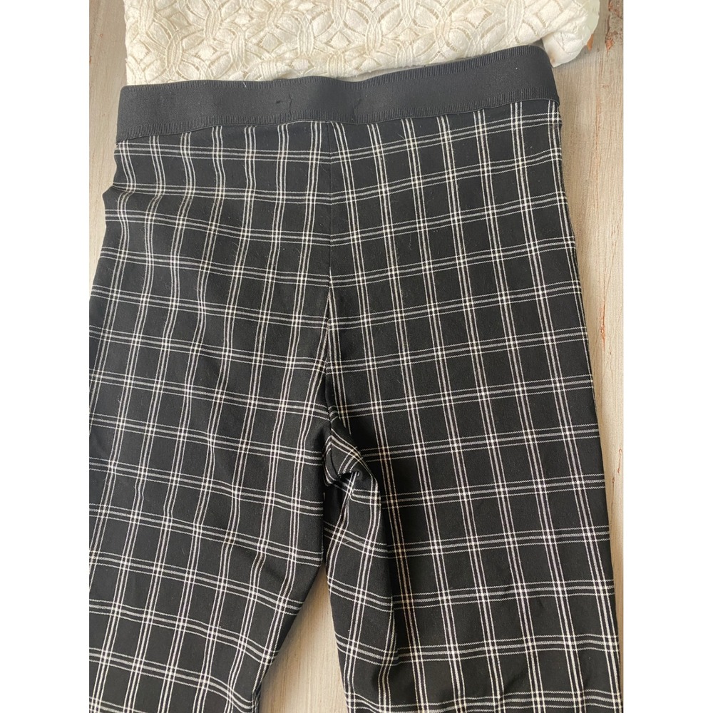 Stoosh Womens Black White Plaid Elastic Waist Slim Fit Legging Pants Size M